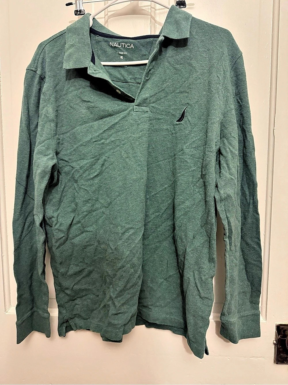 Nautica Classic Fit Long Sleeve Polo in Green Size XL